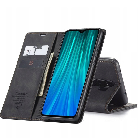 Husa CASEME pentru Xiaomi Redmi Note 8 Pro, Leather Wallet Case, negru