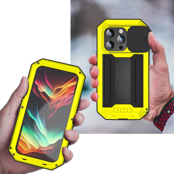 Husă pentru iPhone 15 Pro, R-JUST CamShield Slide, armată, galben  / negru