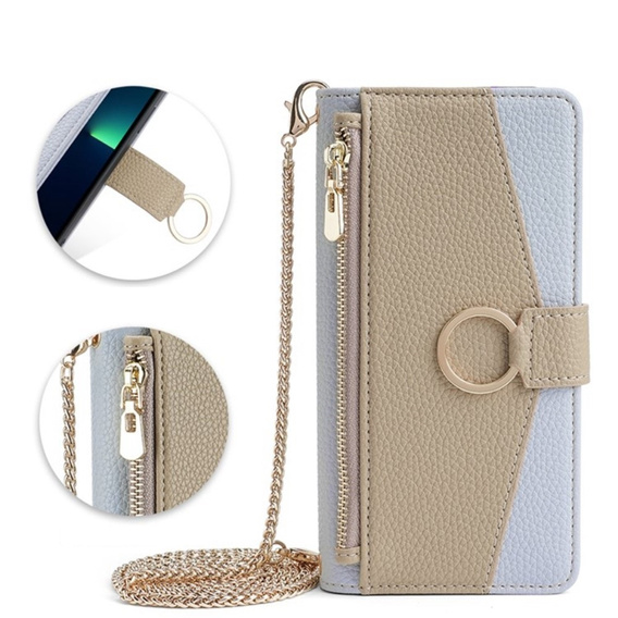 Carcasă flip pentru Xiaomi Redmi 13C / Poco C65, Wallet Zipper Pocket, cu oglindă, albastru