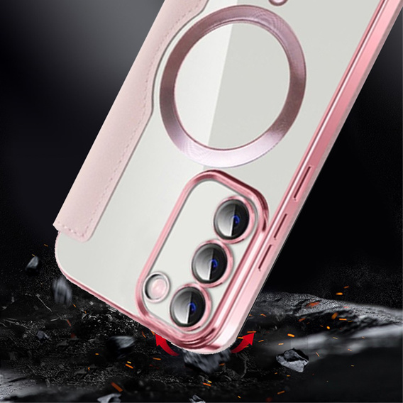 Cu clapetă pentru Samsung Galaxy S23, Wallet, MagSafe, roz rose gold