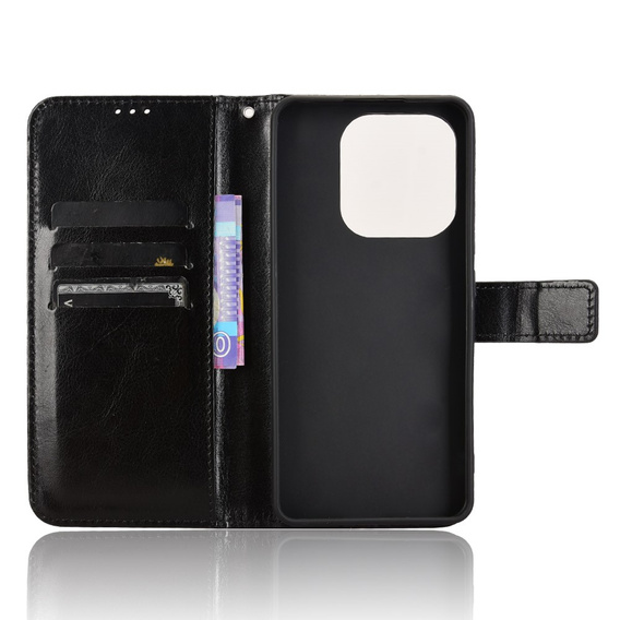 Cu clapetă pentru Xiaomi Redmi Note 14 4G, Crazy Horse Wallet, negru