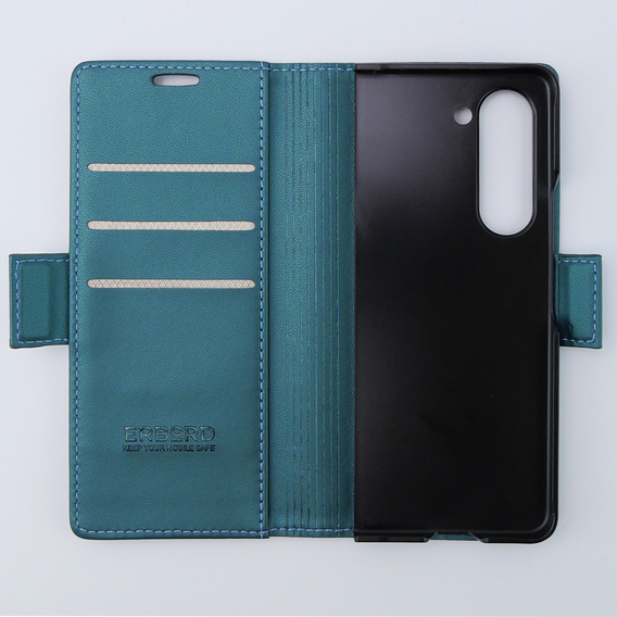 Husă pentru Samsung Galaxy Z Fold 5 5G, ERBORD Glossy Litchi, portofel cu clapetă, verde