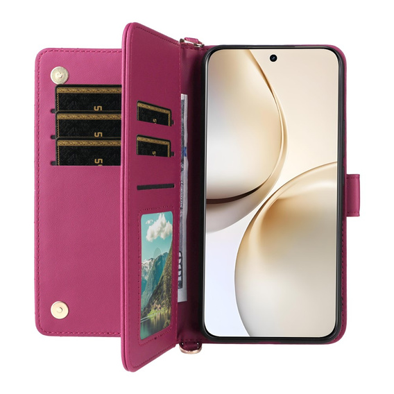 Carcasă cu clapetă pentru Realme 14 Pro+ 5G, Crossbody Leather Wallet, roz închis