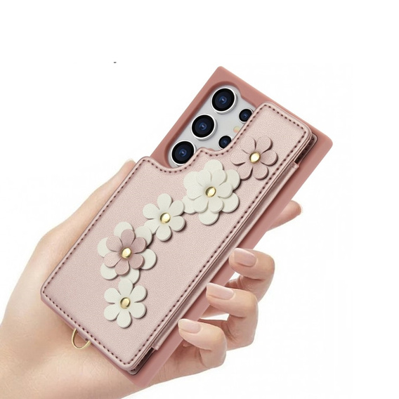 Husa pentru Samsung Galaxy S25 Ultra, Leather Flower Card Slot, roz