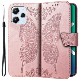 Cu clapetă pentru Xiaomi Redmi 12, Butterfly, roz rose gold