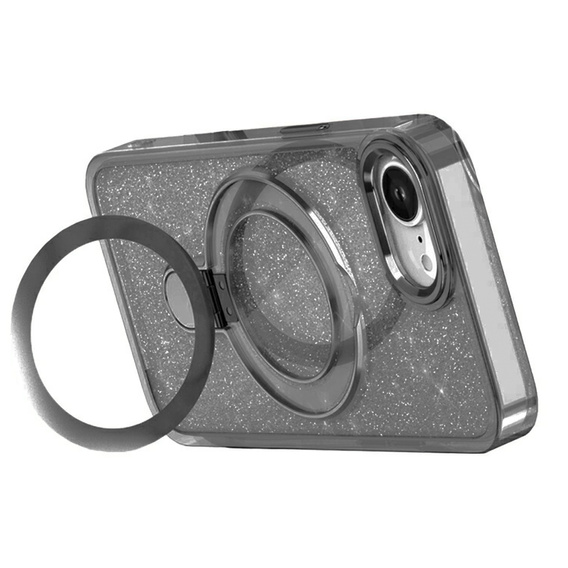 Carcasa iPhone 16e, Glittery Magnetic Kickstand, negru