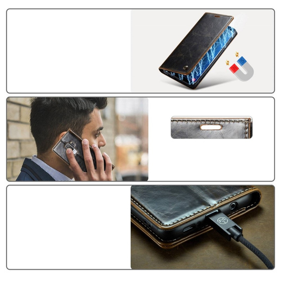 Carcasă flip CASEME pentru Samsung Galaxy S9+ Plus, Waxy Textured, cafea