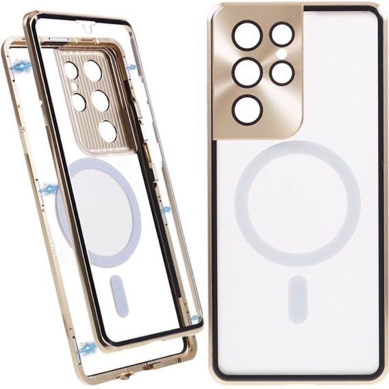 Carcasa Magnetic Dual Glass MagSafe pentru Samsung Galaxy S21 Ultra, de aur
