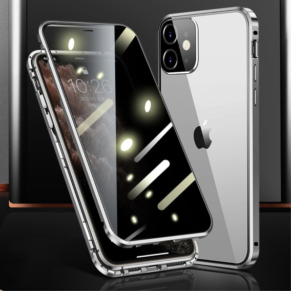 Husa pentru iPhone 12 Mini, Magnetic Dual Glass, de argint