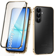 Carcasă pentru Samsung Galaxy A17 5G, Magnetic Dual Glass, transparentă cu laturi aurii