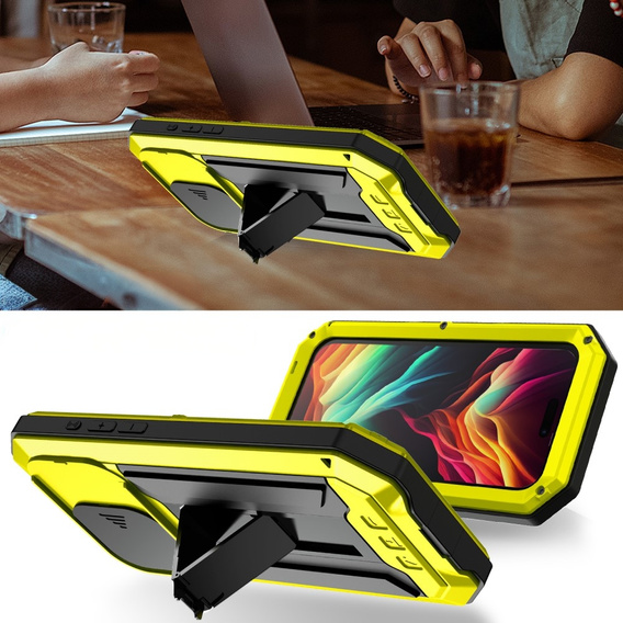 Husă pentru iPhone 15 Pro, R-JUST CamShield Slide, armată, galben  / negru
