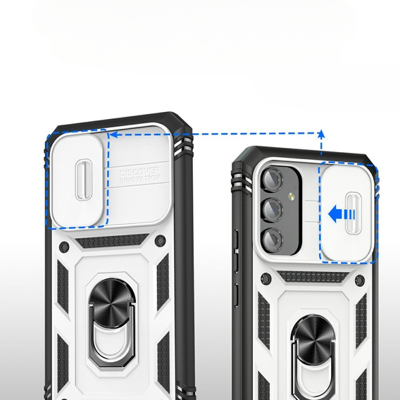 Husă blindată pentru Samsung Galaxy A54 5G, CamShield Slide, alb / negru