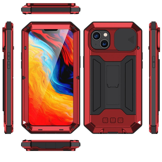Husă pentru iPhone 14, R-JUST CamShield Slide, armată, roșu / negru