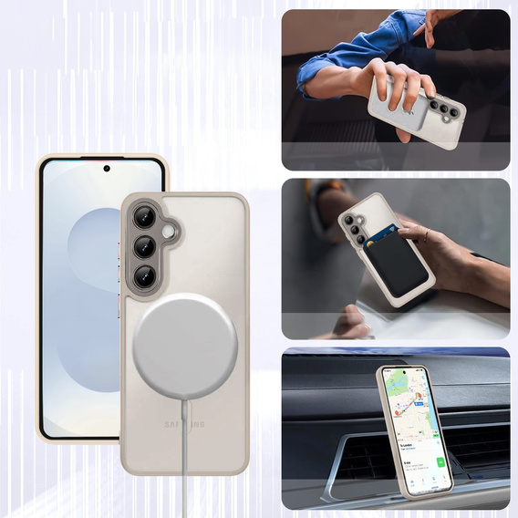 Husă pentru Samsung Galaxy S25, pentru MagSafe, ERBORD Matt Case, gri + sticlă pentru ecran