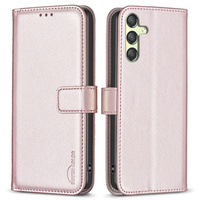 Cu clapetă pentru Samsung Galaxy A15, BINFEN Wallet, roz rose gold + sticlă 9H