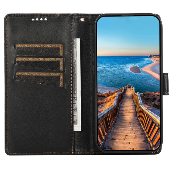 Husă cu clapetă pentru Realme 12 Pro 5G / 12 Pro+ 5G, Leather Line Wallet, negru