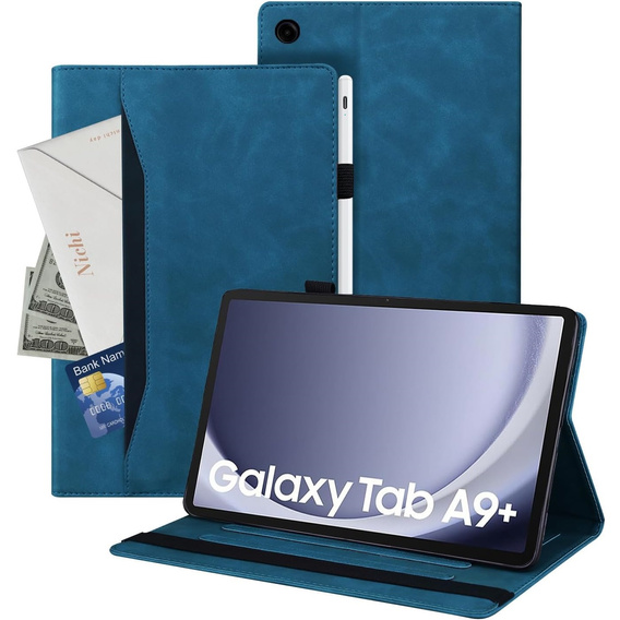 Husă pentru Samsung Galaxy Tab A9+, Classic, cu spațiu pentru stylus, albastru