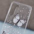 Husă pentru Samsung Galaxy S24, Glitter Butterfly, alb