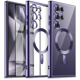Husă pentru Samsung Galaxy S24 Ultra, Electro MagSafe, violet + Sticlă ceramică Full Glue