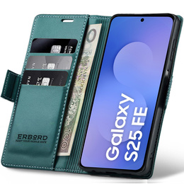 Husă pentru Samsung Galaxy S25 FE, ERBORD Glossy Litchi, portofel cu clapetă, verde