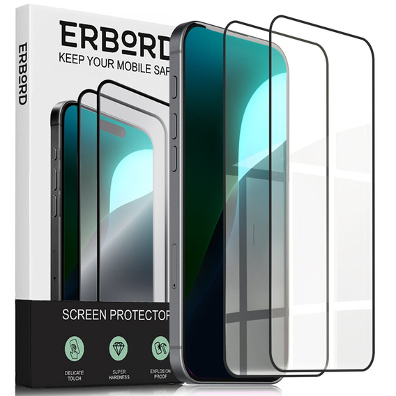 2x sticlă călită ERBORD 3D pentru iPhone 17 Pro/17/16 Pro pentru întregul display