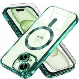 Husă pentru iPhone 15, Electro MagSafe, verde + Sticlă pentru ecran