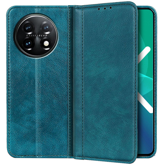 Husa cu clapetă pentru OnePlus 11 5G, Split Leather, verde