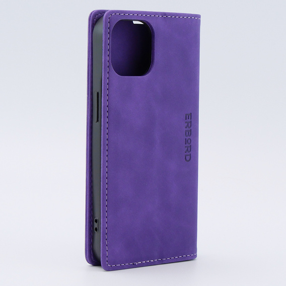 Husă pentru iPhone 15, ERBORD Vintage, portofel cu clapetă, violet