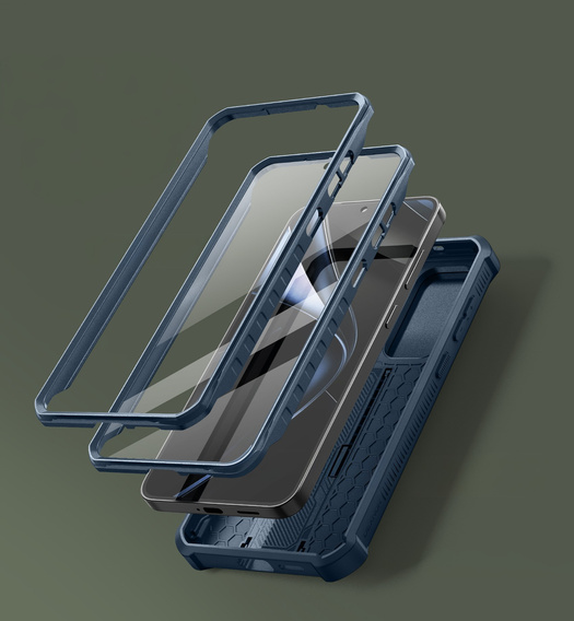Husă blindată pentru Samsung Galaxy S25+ Plus, Dexnor Full Body (Two Frames), albastru închis
