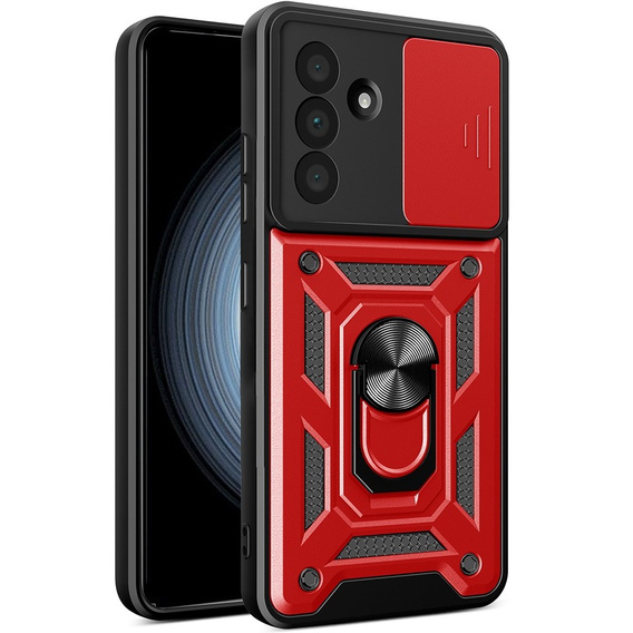 Carcasă blindată pentru Samsung Galaxy A56, CamShield Slide, roșu + sticlă călită 9H