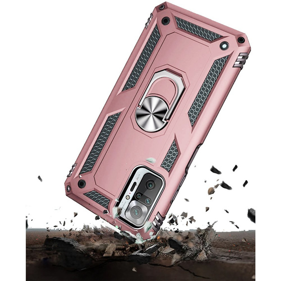 Husă blindată pentru Xiaomi Redmi Note 10 Pro, Nox Case Ring, roz rose gold