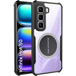 Carcasă pentru Infinix Hot 50 4G, cu placă magnetică, transparent / negru
