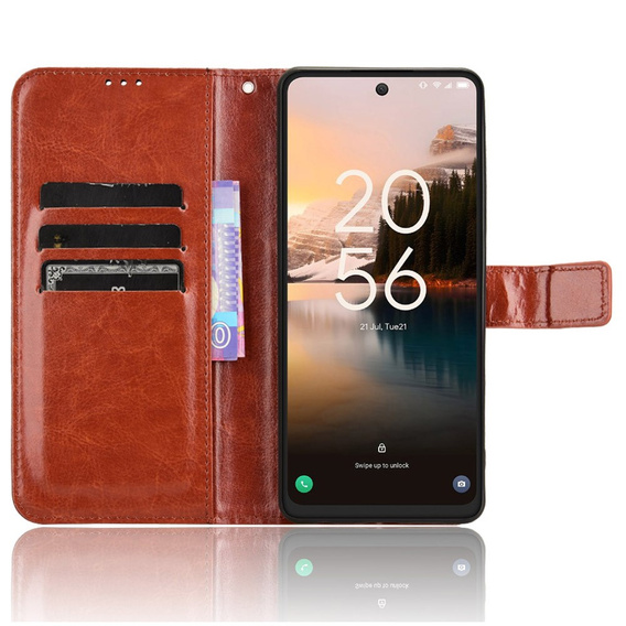 Cu clapetă pentru TCL 40 NxtPaper, Crazy Horse Wallet, maro