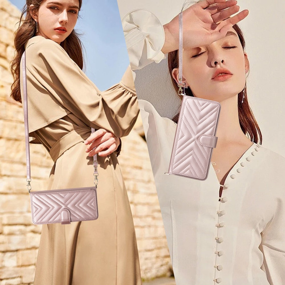 Carcasă cu clapetă pentru Oppo Reno 13F 5G, Crossbody Leather Wallet, roz