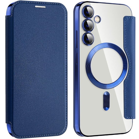 Cu clapetă pentru Samsung Galaxy S23 FE, RFID Wallet MagSafe CamShield, albastru închis