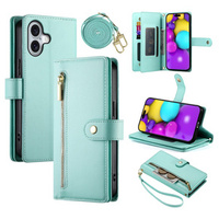 Cu clapetă pentru iPhone 16, Wallet Zipper Pocket, verde