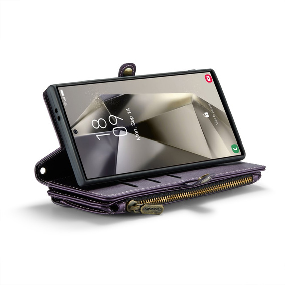 Husă CASEME pentru Samsung Galaxy S25 Ultra, RFID Leather Wallet, cu curea de umăr, violet