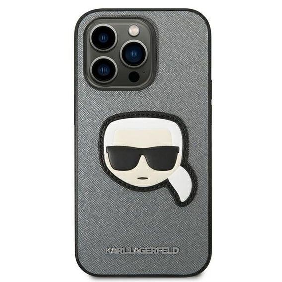 Karl Lagerfeld Huse pentru iPhone 14 Pro Max, Saffiano Karl's Head Patch, de argint