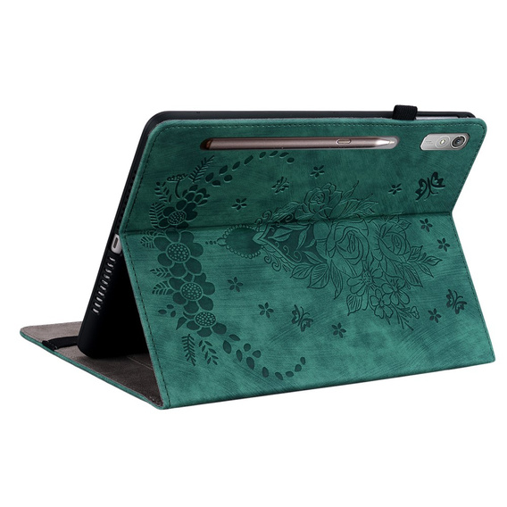 Husă cu clapetă pentru Lenovo Tab P12, flower, verde