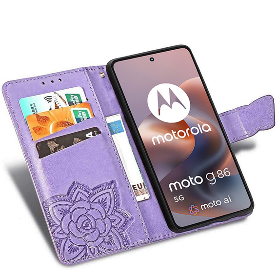 Cu clapetă pentru Motorola Moto G86 Power 5G, Butterfly, violet