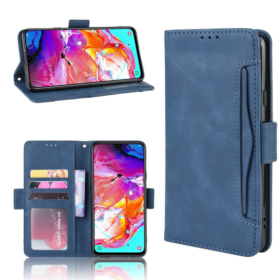 Cu clapetă pentru Samsung Galaxy A20s, Card Slot, albastru închis