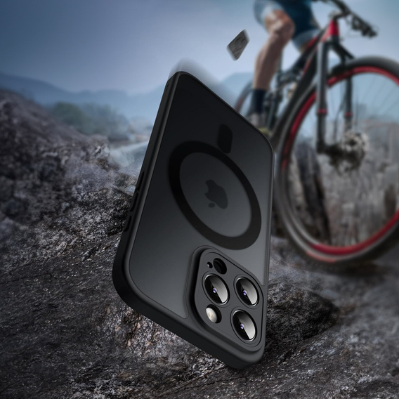 Husă pentru iPhone 16 Pro, pentru MagSafe, ERBORD Matt Case, negru + sticlă pentru ecran