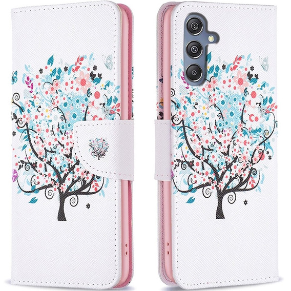 Cu clapetă pentru Samsung Galaxy M34, Wallet, colorful tree, alb