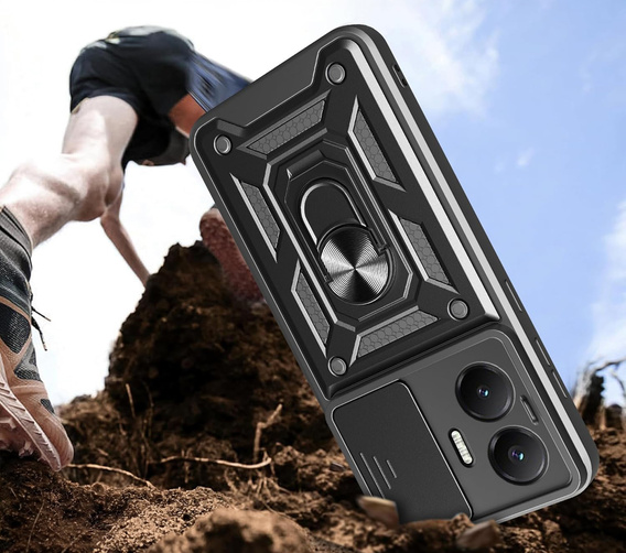 Husă blindată pentru Xiaomi Poco F7, CamShield Slide, negru