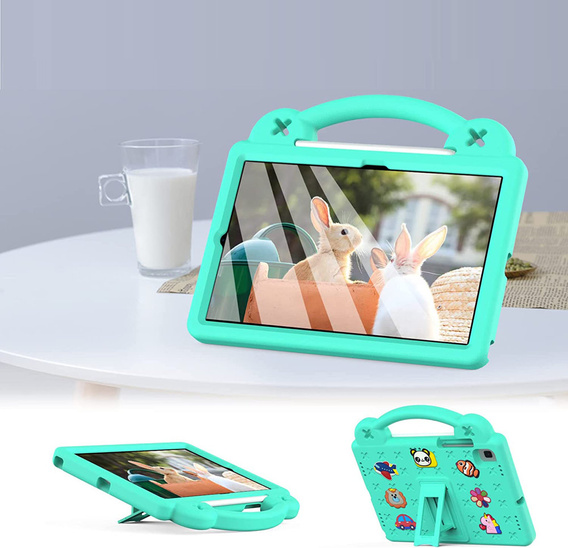 Husă pentru copii pentru Samsung Galaxy Tab S6 Lite 10.4 2020/2022 / Tab A7 2020 T500 / T505 / Tab S6 T860/T865, Cute Patterns, cu suport, verde