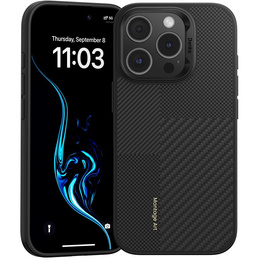 Carcasa BENKS Kevlar pentru iPhone 16 Pro Max, pentru MagSafe, Carbon Fiber, negru