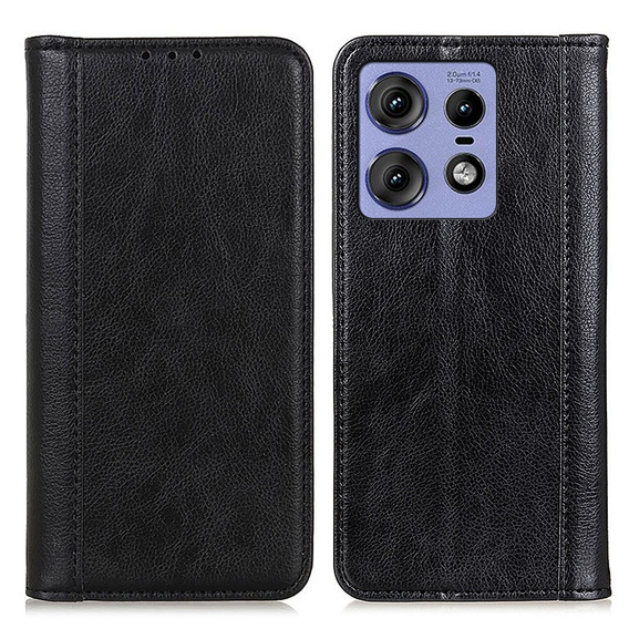 Husa cu clapetă pentru Motorola Edge 50 Pro, Split Leather, negru