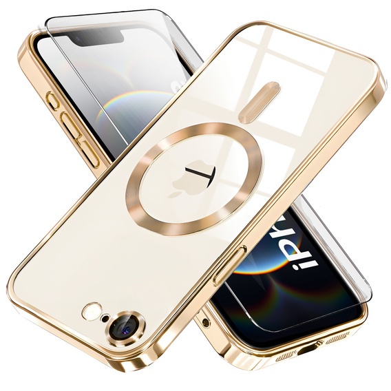 Husă pentru iPhone 16E, Electro MagSafe, de aur + Sticlă pentru ecran