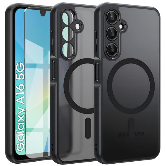 Husă pentru Samsung Galaxy A16, pentru MagSafe, ERBORD Matt Case, negru + sticlă pentru ecran