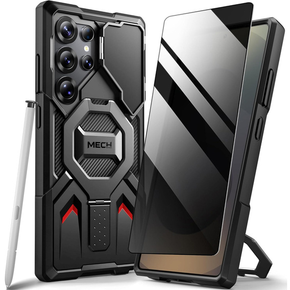 Husă pentru Samsung Galaxy S25 Ultra, seria Tongate MECH MagSafe, negru + sticlă temperată 9H